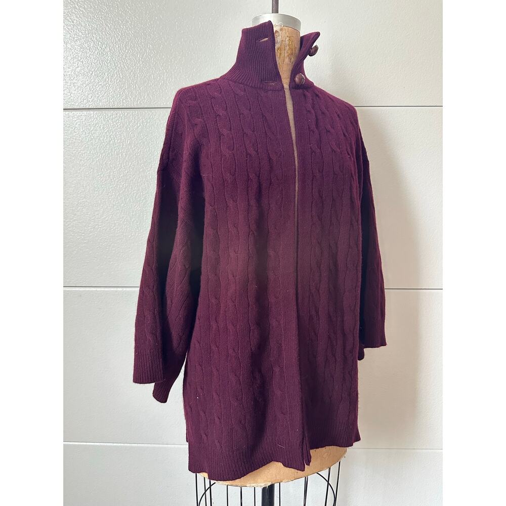 Ralph Lauren Womens Cable Cashmere Cardigan Cape Shawl Sweater burgundy